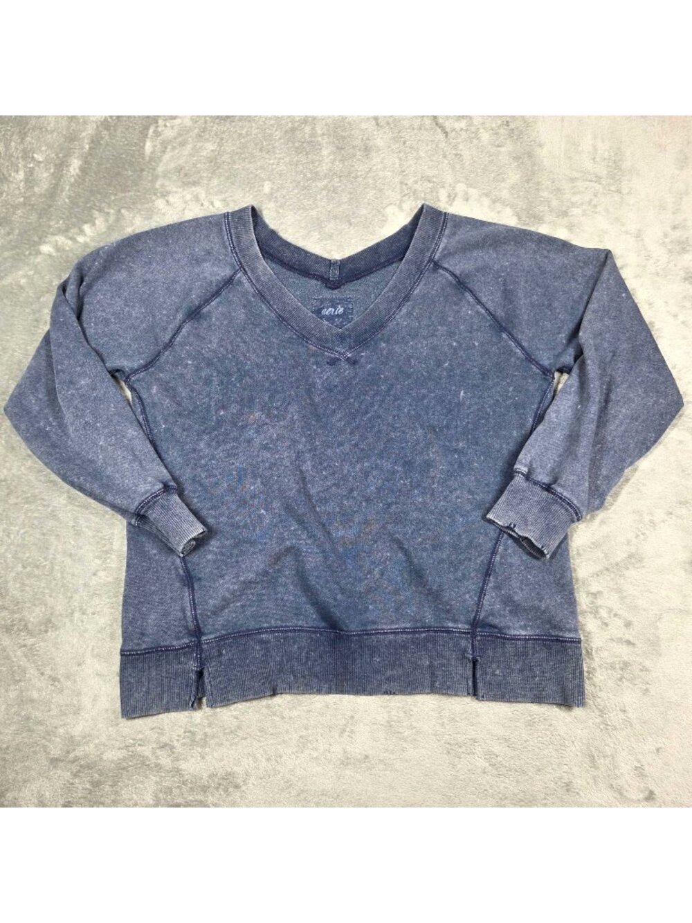 Aerie Sweatshirt Womens Small Blue Oversized Pullover Exposed Seam Cozy Distress